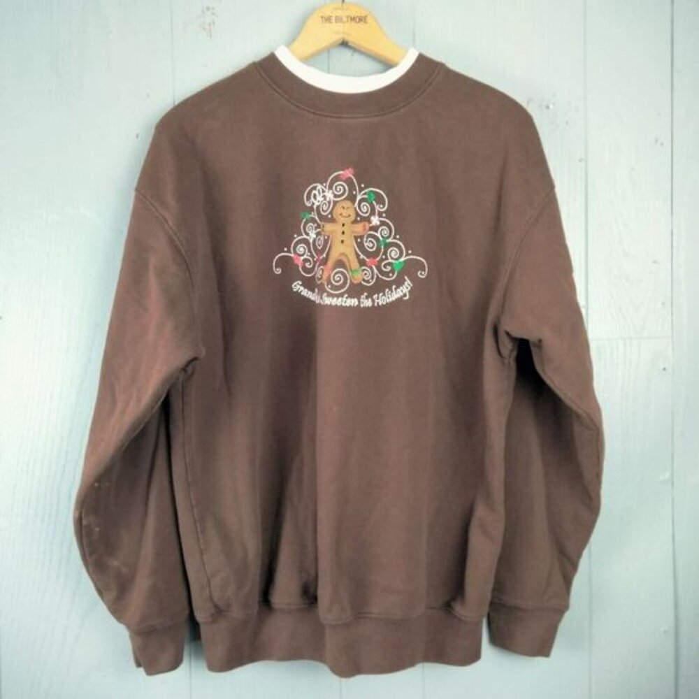 Vintage M&C Sportswear Sweatshirt Womens Large Grandkids Christmas Gingerbread